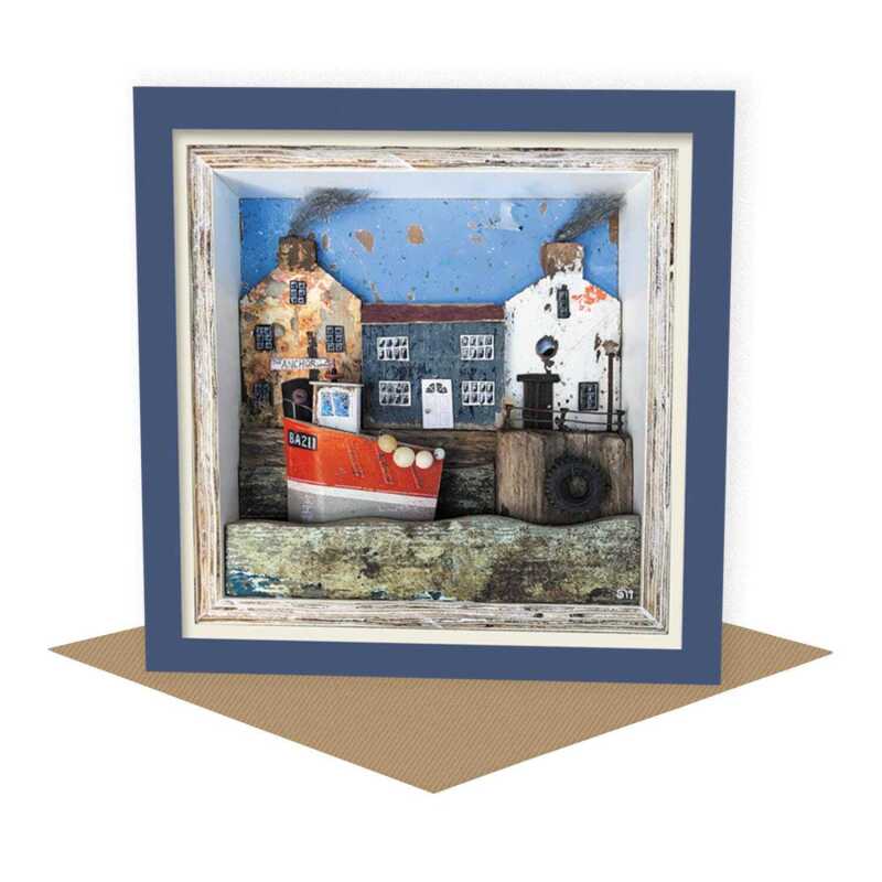 Safe harbour - quayside themed blank card - designed by Seth Draper - 15cm square and blank inside, made in the UK