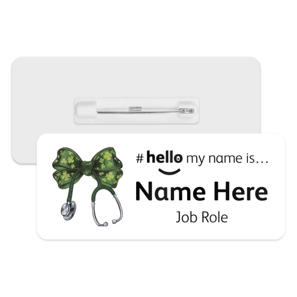 #hello my name is... Name Badge - Shamrock Coquette Bow Ribbon