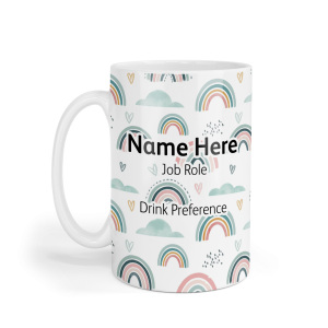 Personalised Ceramic Mug - Pastel Rainbows, Hearts & Clouds