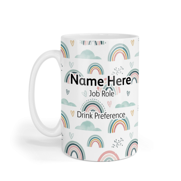 Personalised Ceramic Mug - Pastel Rainbows, Hearts & Clouds