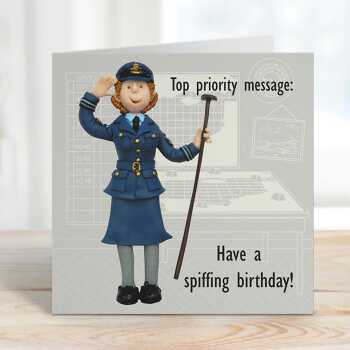 WAAF female air force personnel birthday card - designed by Erica Sturla - 15cm square and blank inside, made in the UK