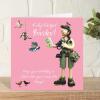 Birder birthday card for a female birdwatcher - designed by Erica Sturla - 15cm square and blank inside, made in the UK