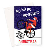 Funny Push Bike Santa Xmas Card For Boyfriend