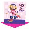 Birthday girl age 7 on rollerblades - child's age birthday - designed by Erica Sturla - 15cm square and blank inside, made in the UK