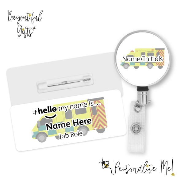 #hello my name is... Name Badge & Metal ID Reel - Ambulance