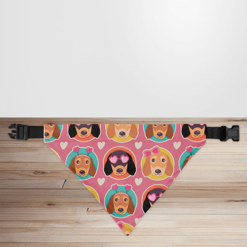 Puppy Love Sausage Dogs & Deely Boppers Print Dog/Puppy Bandana - Small - 12x17cm (Strap: 25cm - 40cm)