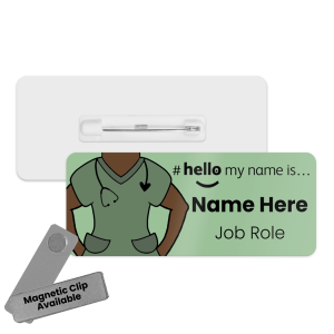 Name Badge - Green Scrubs Hello My Name is... - Skin Tone 4