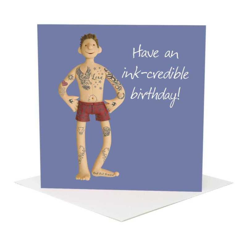 Tattoo birthday card for him - designed by Erica Sturla - 15cm square and blank inside, made in the UK