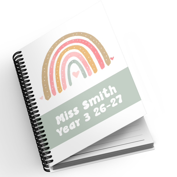 A5 Personalised Spiral Bound Diary - Retro Boho Rainbow | Yearly | Academic | Appointment - Standard 2027