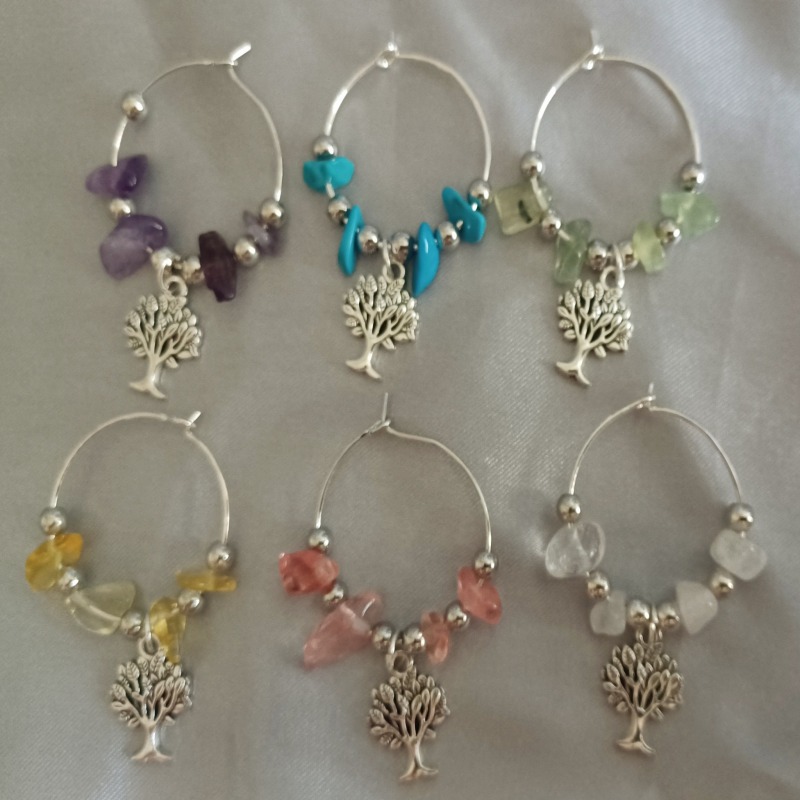 Set of 6 Wine Glass Tree of Life Charms