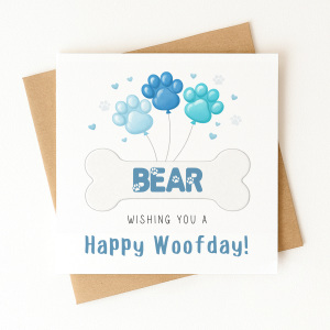 Personalised Dog Birthday Card - Wishing You A Happy Woofday - Blue