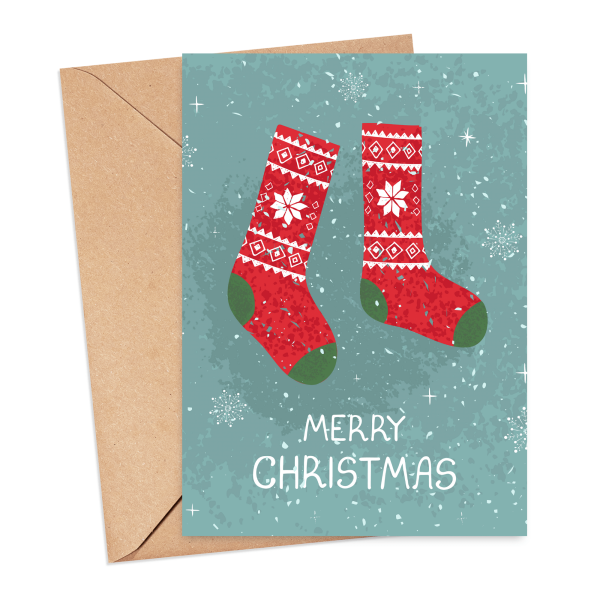 Christmas Card - Watercolour Merry Christmas Stockings - Small (A6)