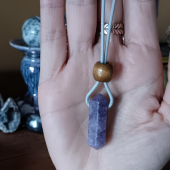 Lepidolite Crystal Silver Waxed Cord Necklace 