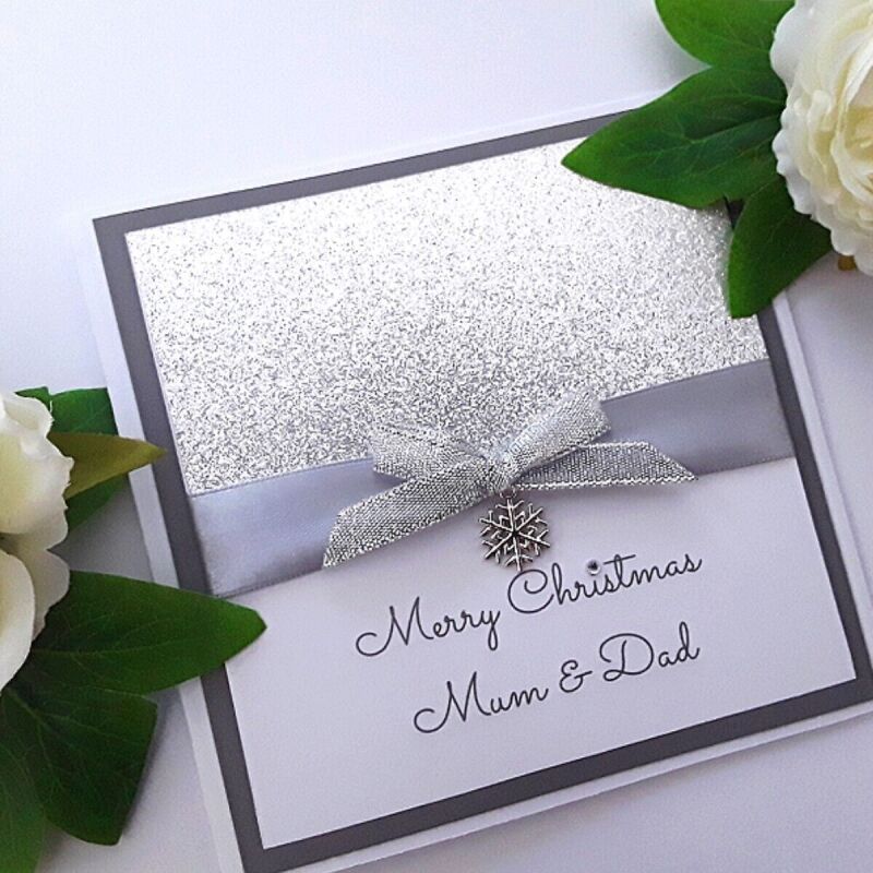 Handmade Personalised Christmas Card,Glitter Christmas Card,Bling Christmas Card - Silver