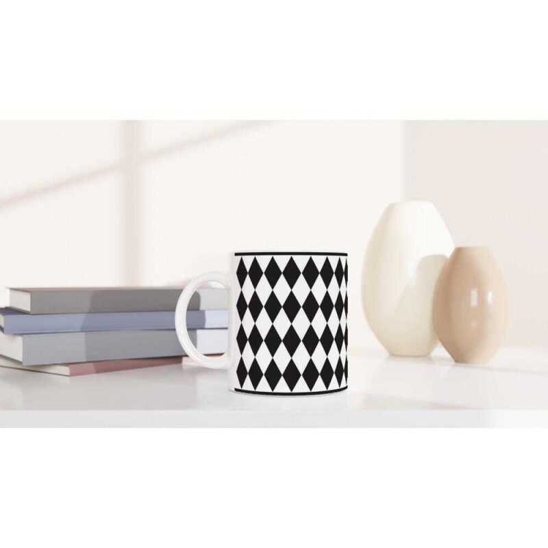 Black Checkerboard Diamond Coffee Mug - Ceramic White