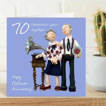 70th anniversary card (platinum anniversary) - designed by Erica Sturla - 15cm square and blank inside, made in the UK