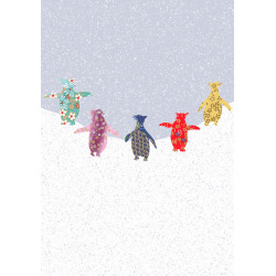 Holy Mackerel rockhopper penguins in snow Christmas card - designed by Eloise Hall - 15.7 x 11cm - blank inside
