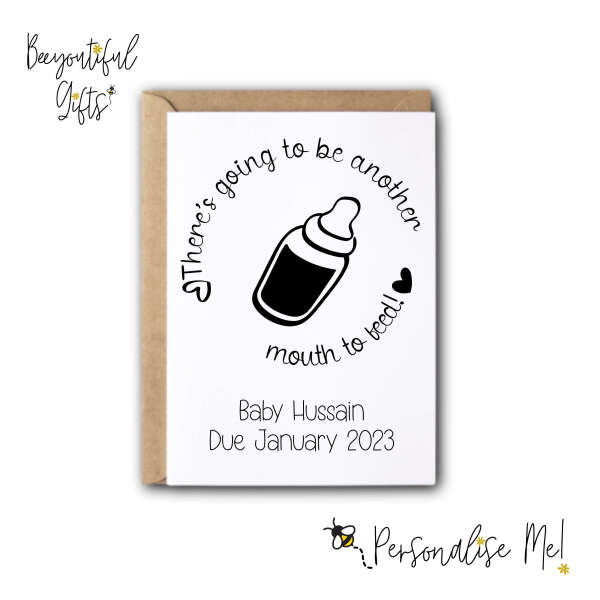 Personalised Pregnancy Announcement Card - There's Going To Be Another Mouth To Feed - Yellow - Small (Approx. A6)