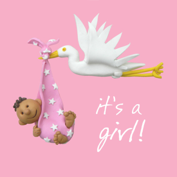 Holy Mackerel cute it's a girl new baby card - designed by artist Erica Sturla - 15cm square and blank inside for your message - made in the UK