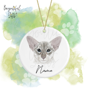 Personalised Watercolour Cat Face Round Ceramic Hanging Decoration - Oriental Shorthair - Face 6