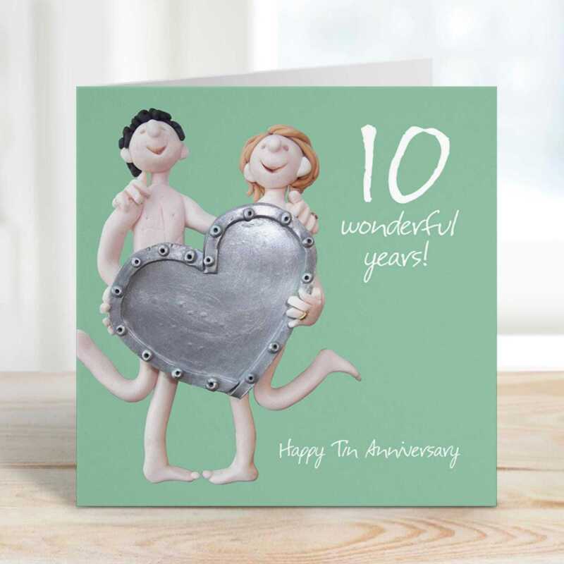 10th anniversary card (tin anniversary card) - designed by Erica Sturla - 15cm square and blank inside, made in the UK