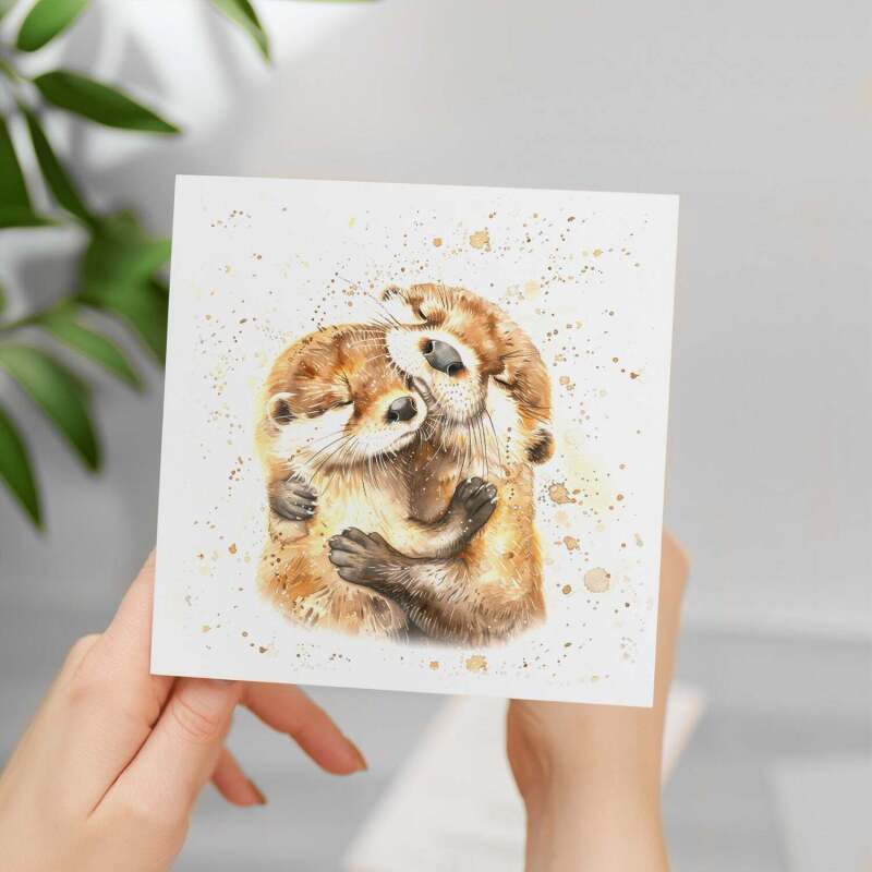 Anniversary Card For Husband or Wife Anniversary Card For Boyfriend or Girlfriend Cute Otters Wedding Anniversary For Couple - Square (5.5x5.5) / Blank Inside