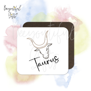 Zodiac Line Art Themed Wooden Coaster - Taurus