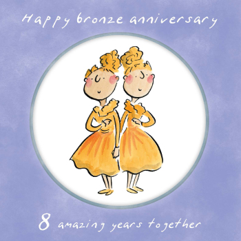 Holy Mackerel same sex LGBTQ+ 8th Bronze anniversary card (female) by Rosie Brooks - blank inside - 15cm square