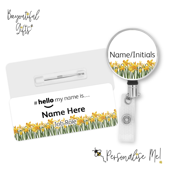 #hello my name is... Name Badge & Metal ID Reel - Daffodil Border