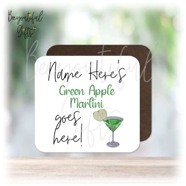 Personalised Drinks Coaster - Name's Green Apple Martini Goes Here!