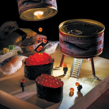 Holy Mackerel Mother ship, a UFO themed Minimiam blank greetings card, 150mm square, printed in the UK on board from sustainable sources