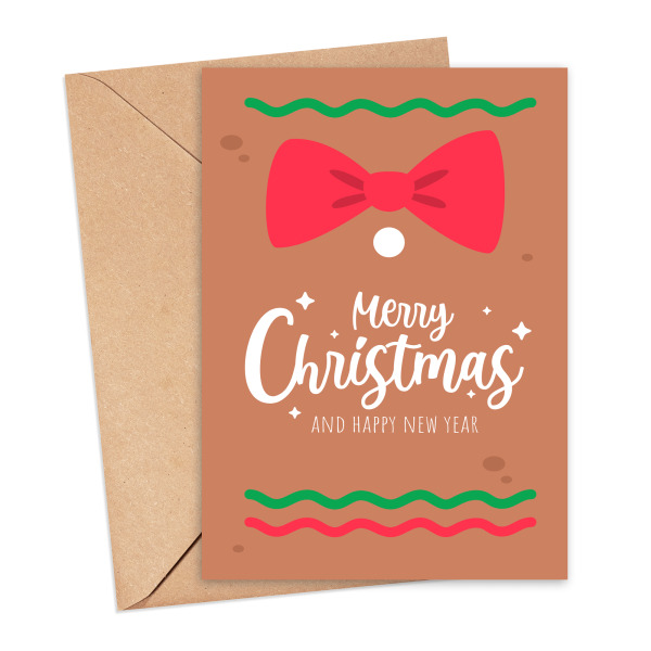 Christmas Card - Merry Christmas and Happy New Year Gingerbread Body - Small (Approx. A6 | 105mm x 148mm | 4.1in x 5.8in) - Standard Smooth Card
