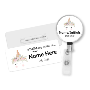 Name Badge & Metal ID Reel - Unicorn Hello My Name is...