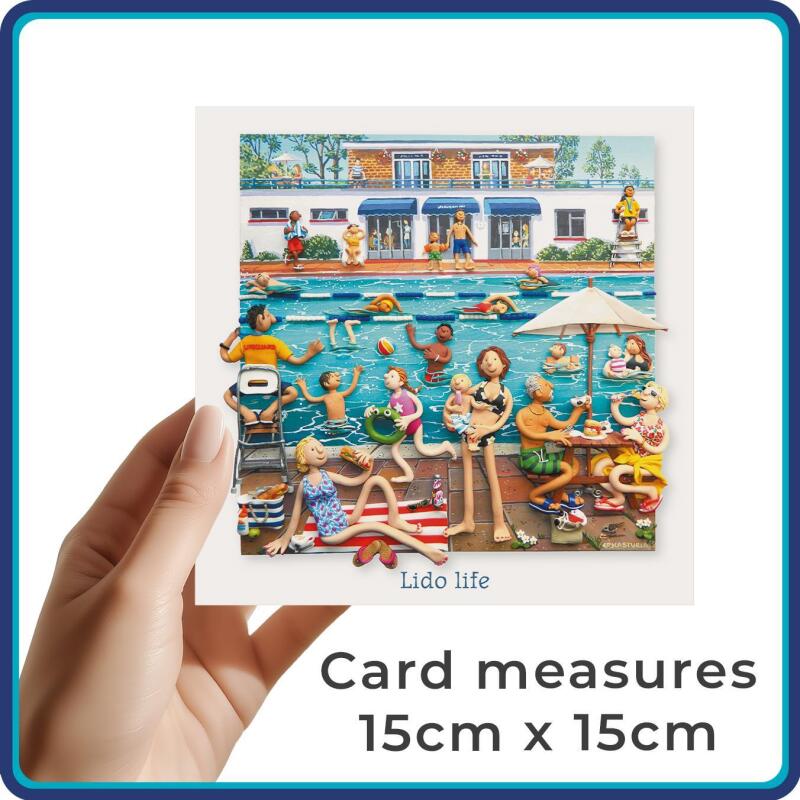 Swimming Card - Lido Life - Polymer Clay Art by Erica Sturla - Fun Outdoor Swimmer Card Made in the UK