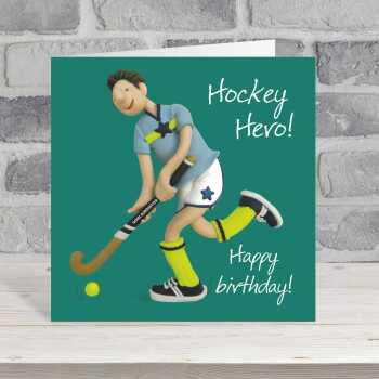 Hockey hero birthday card for him - designed by Erica Sturla - 15cm square and blank inside, made in the UK