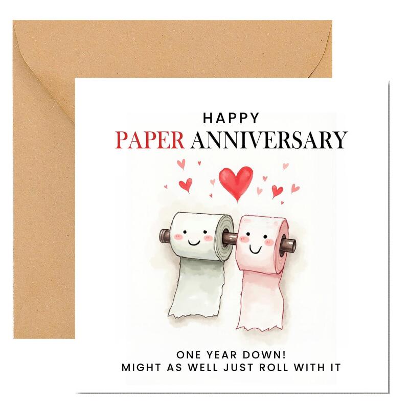 1 Year Anniversary Card for Husband or Wife – Funny & Romantic 1st Paper Anniversary Greeting Card – Perfect for Couples