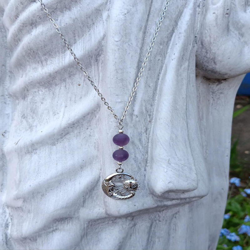 Amethyst Crystal Bead Sterling Silver Necklace