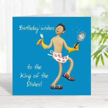 King of the dishes birthday card for him - designed by Erica Sturla - 15cm square and blank inside, made in the UK