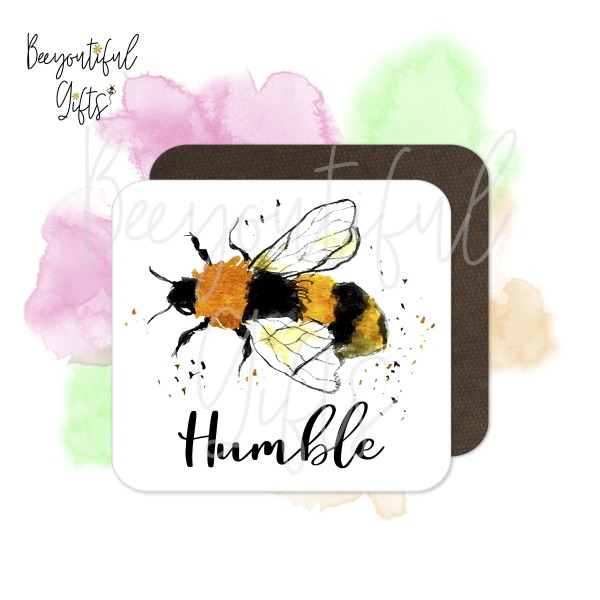 Set of 4 Watercolour Bee Themed High Gloss Square Coasters