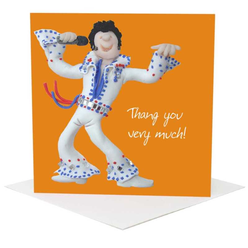 Elvis thank you card - designed by Erica Sturla for Holy Mackerel - 15cm square and blank inside, made in the UK