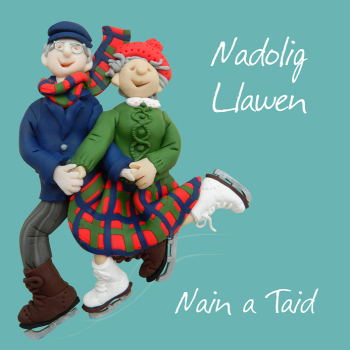 Nadolig Llawen Nain a Taid, Welsh Language Christmas Card for Grandparents, Designed by Erica Sturla for Holy Mackerel. Card is 150mm Square and Blank Inside.