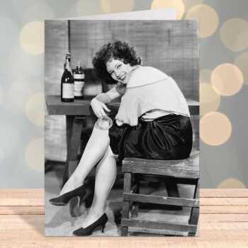 My glass need refilling! - vintage black and white themed card - 12.6 x 17.7cm and blank inside - made in the UK