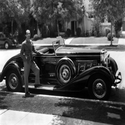 Holy Mackerel man and car retro black and white photographic card featuring a vintage image of a classic automobile - 12.6 x 17.7cm and blank inside