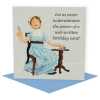 Funny Jane Austen birthday card featuring the author at work - designed by Erica Sturla - 15cm square and blank inside, made in the UK