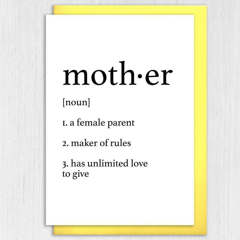Dictionary definition of mother cute, heartfelt birthday card for mum from son, daughter, children, child (Size A6/A5/A4/Square 6x6") - A6: Single card