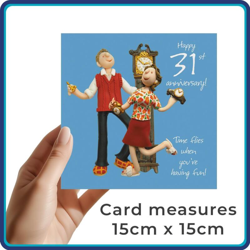 31st Anniversary Card - Time Flies - Polymer Clay Art by Erica Sturla - Funny Anniversary UK