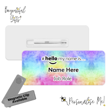 #hello my name is... Name Badge - Rainbow Watercolour Background