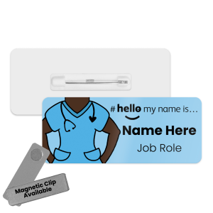 Name Badge - Blue Scrubs Hello My Name is... - Skin Tone 5