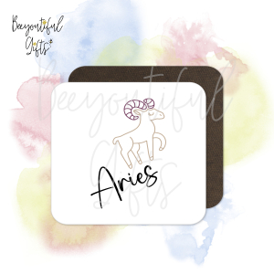 Zodiac Line Art Themed Wooden Coaster - Aries