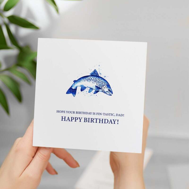 Birthday Card For Dad Fishing Themed Birthday Card For Fishing Lover Birthday Card For Dad Who Likes Fishing - Square (5.5x5.5) / Blank Inside